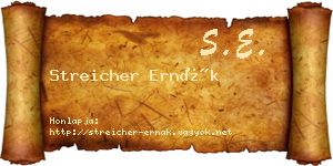 Streicher Ernák névjegykártya